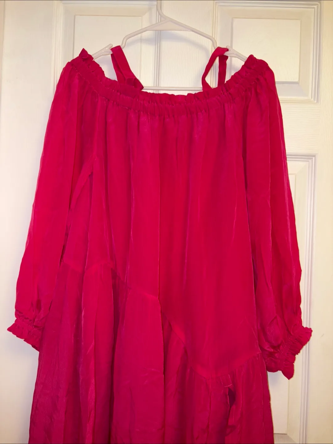 New womens Long Sleeve Convertible Strapless Tiered Maxi Dress-M image indicator(7)