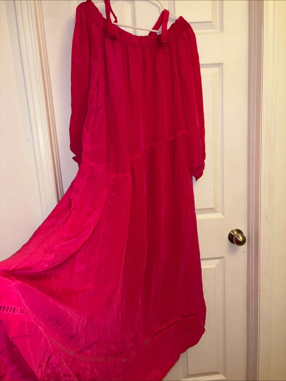 New womens Long Sleeve Convertible Strapless Tiered Maxi Dress-M image indicator(8)