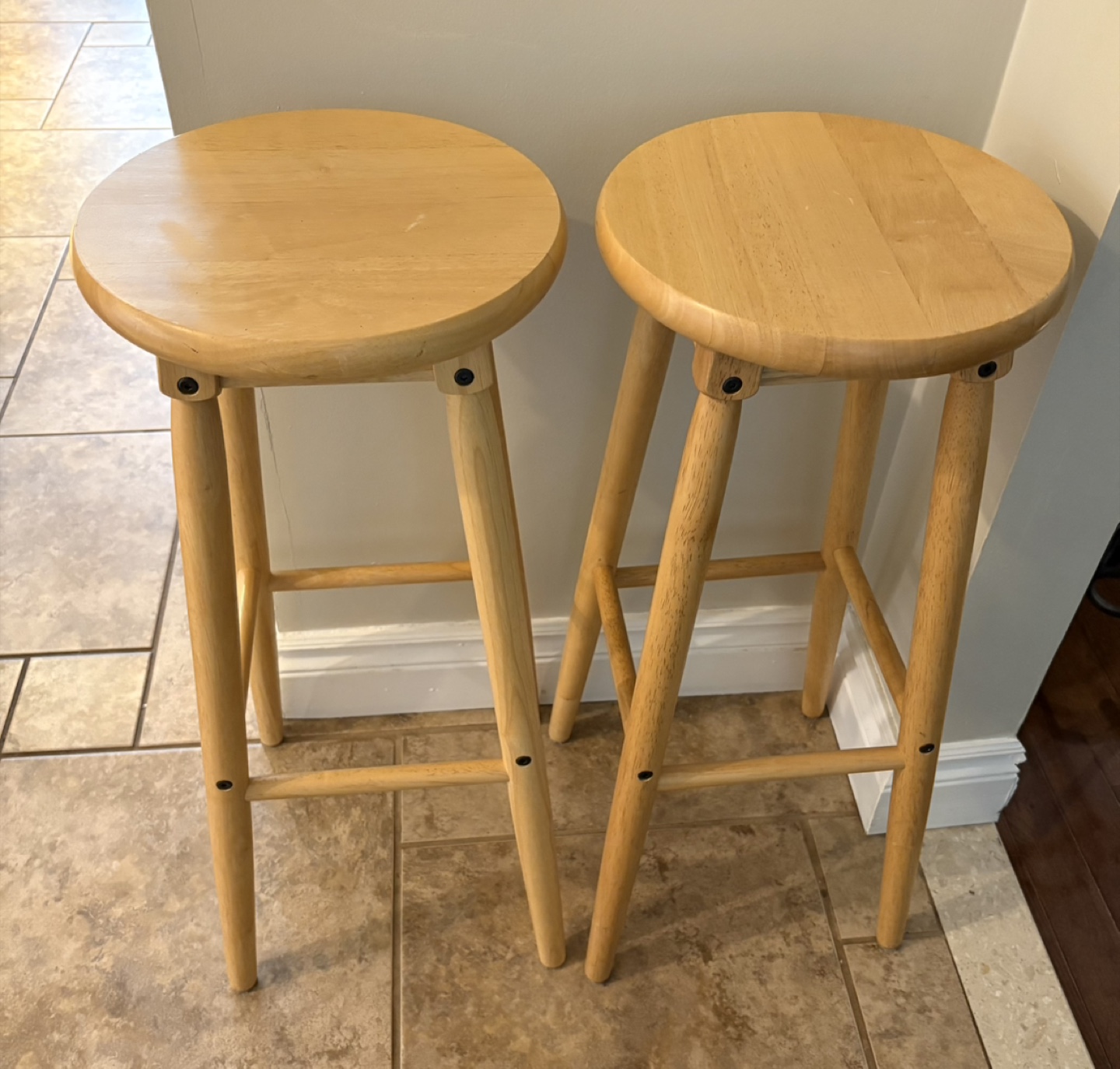 Wooden Pine Stools Chairs Set of 2