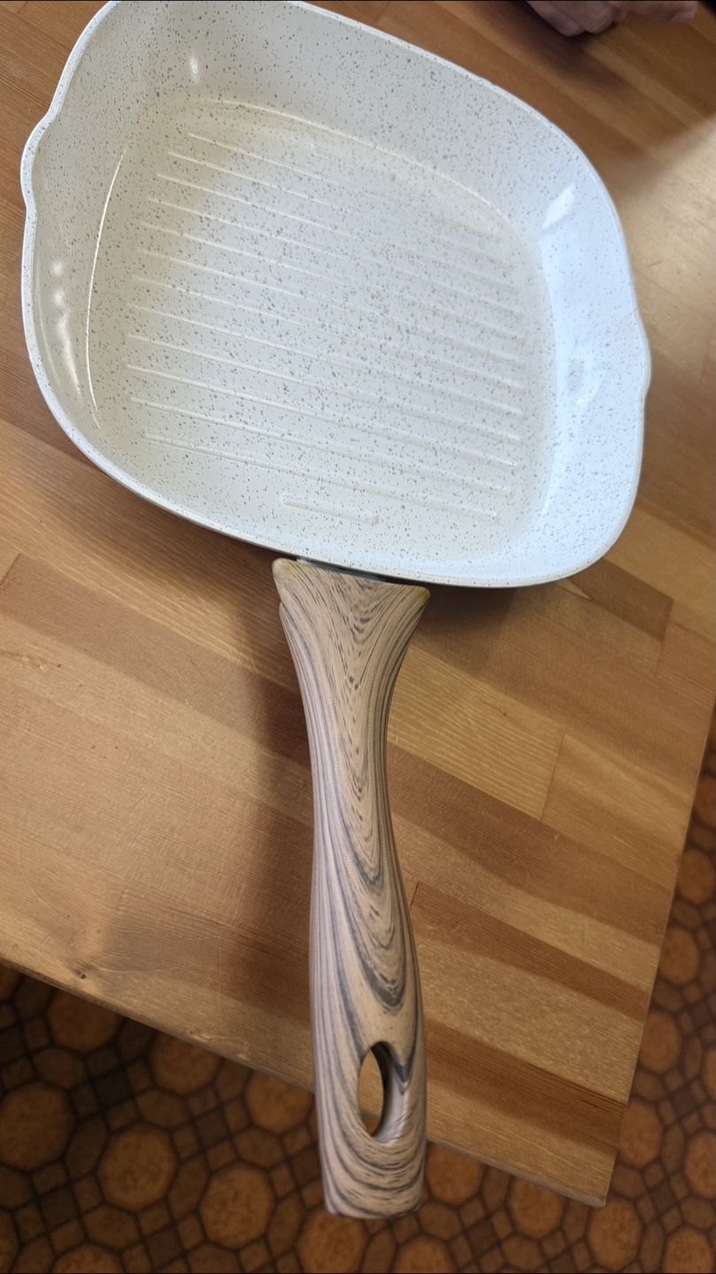 Granite Stone Grill Pan with Wooden Handle