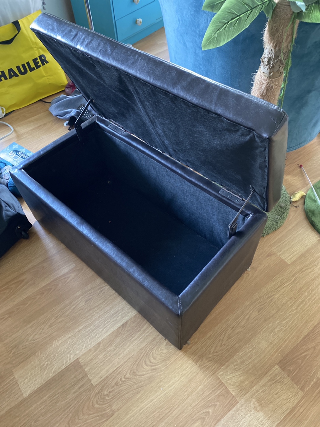 Black Faux Leather Storage Ottoman - photo 2