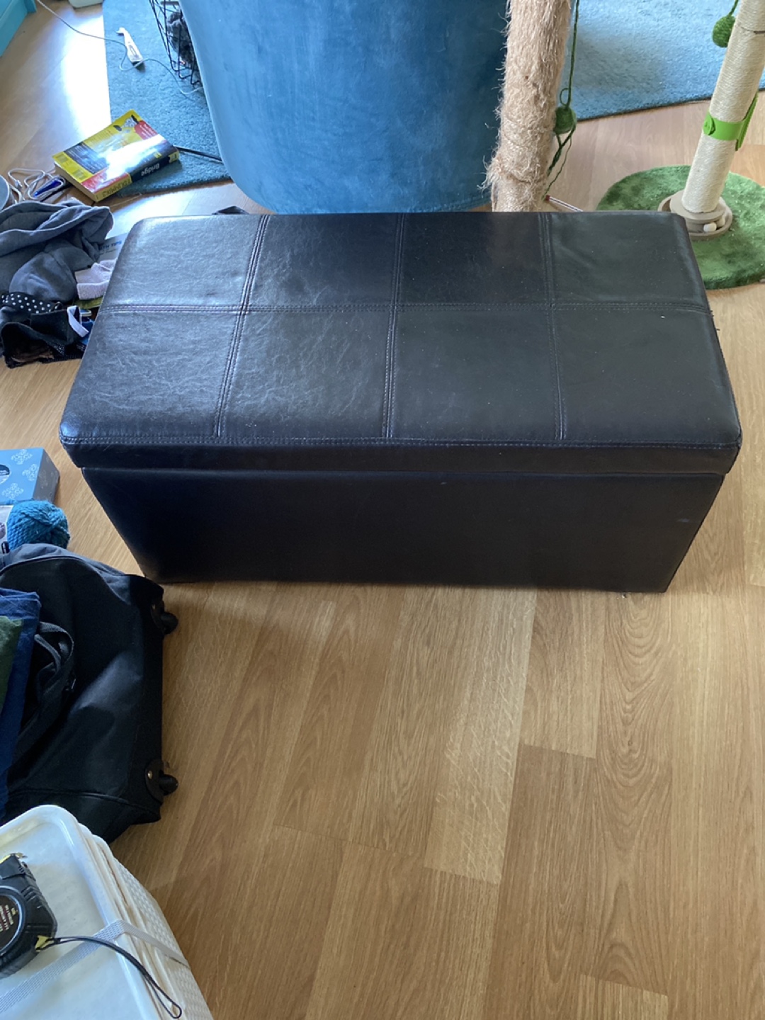 Black Faux Leather Storage Ottoman