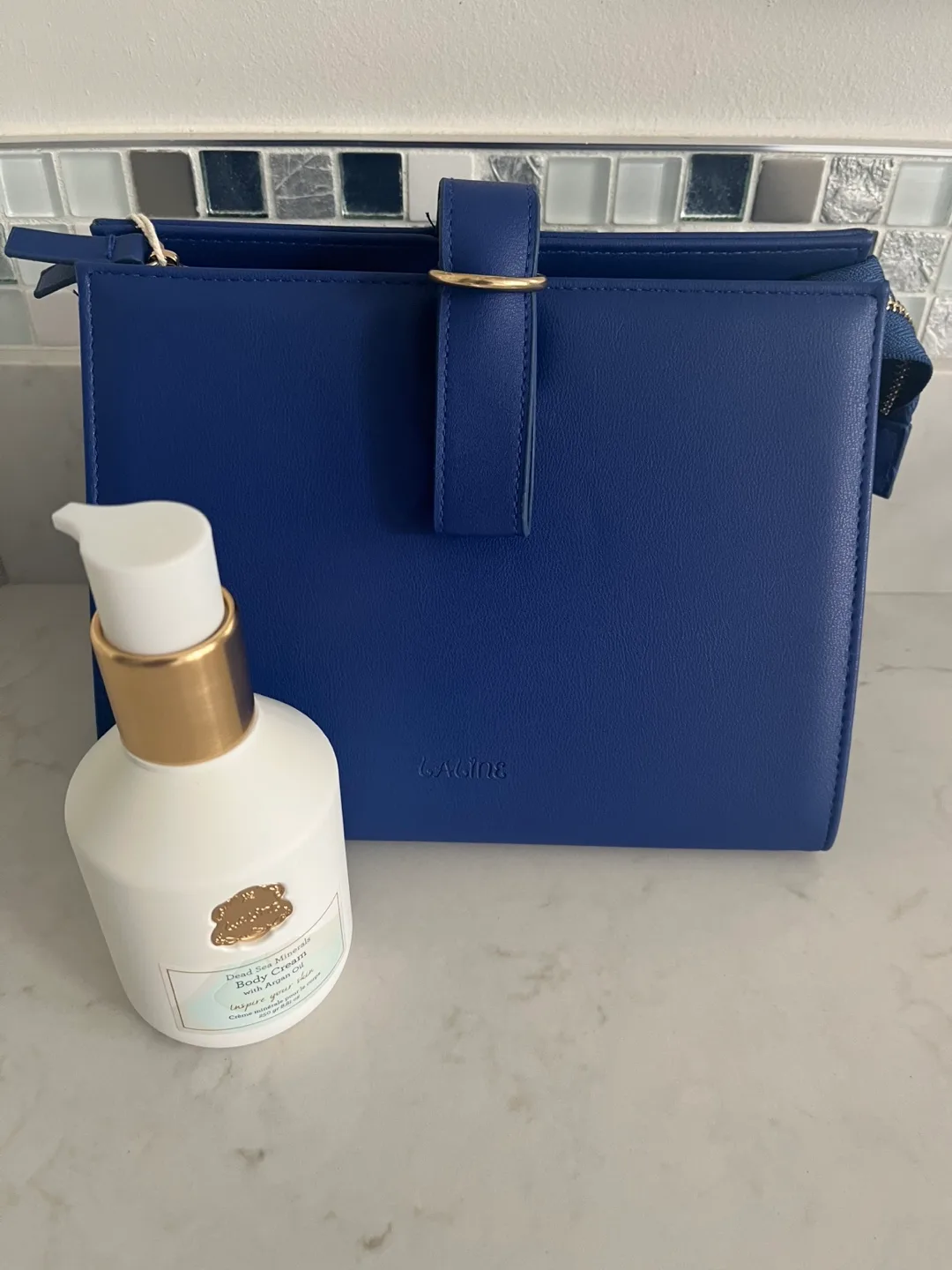 LALINE  Blue Cosmetic Bag with Dead Sea Minerals Body Cream thumbnail