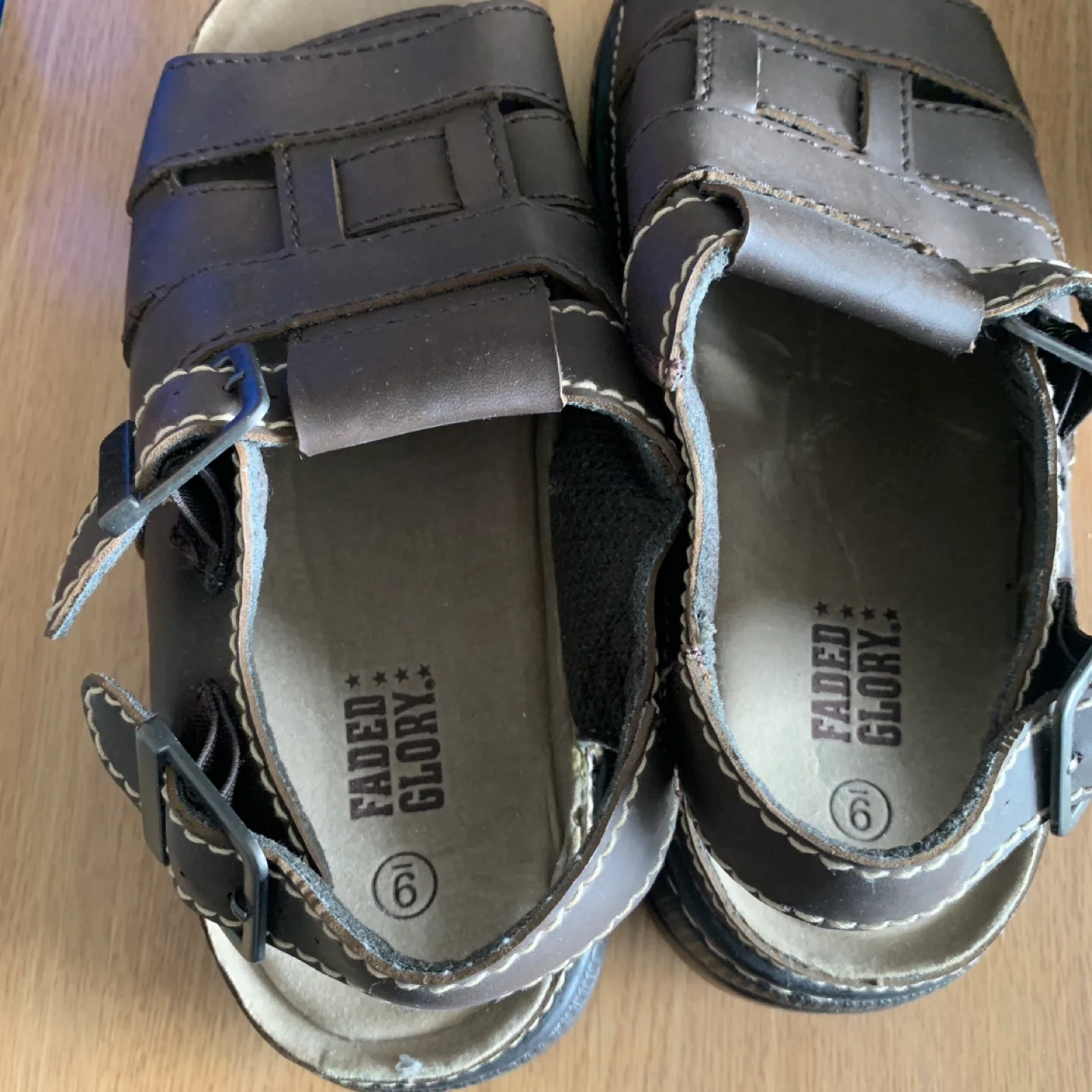 Faded Glory Brown Leather Sandals 🏒 thumbnail