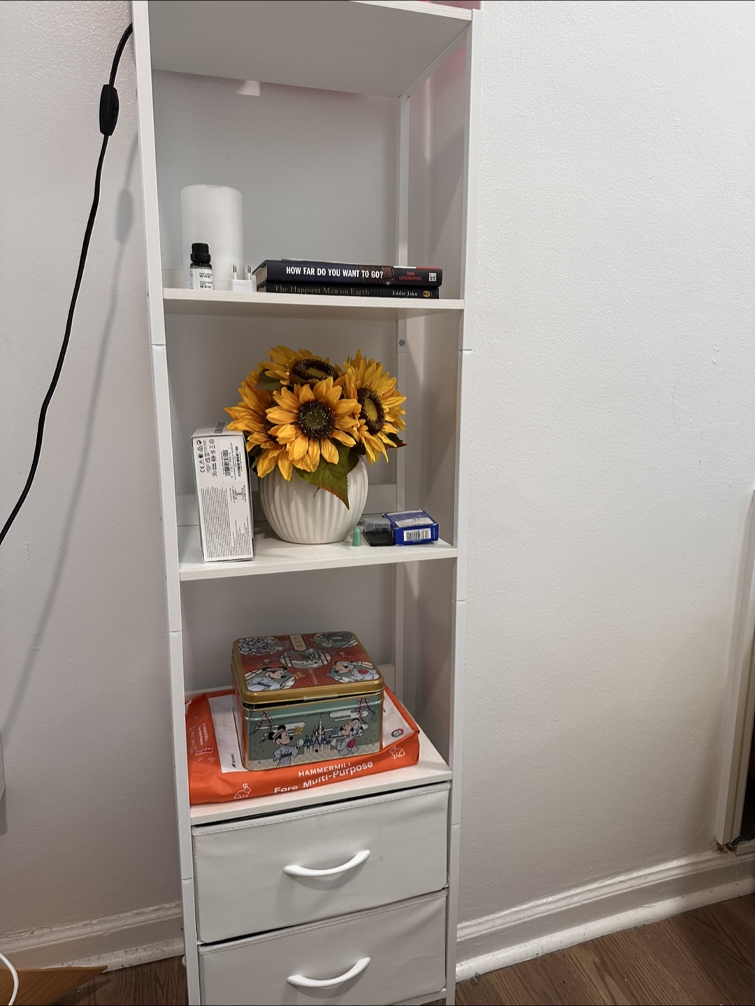 White 4-Tier Shelf with Drawers