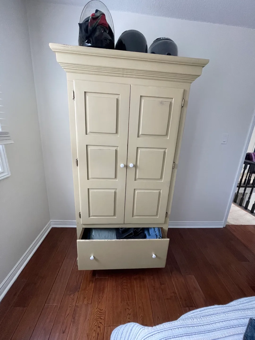Solid Pine Vintage Armoire with Two Doors and Drawer thumbnail