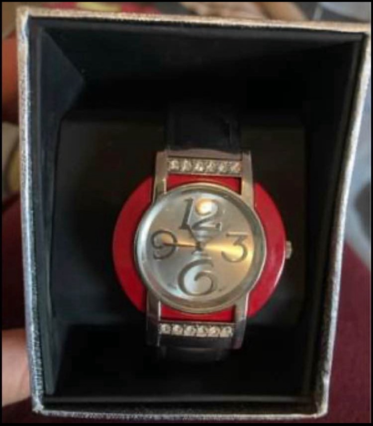 Red Bangle Watch with Rhinestones