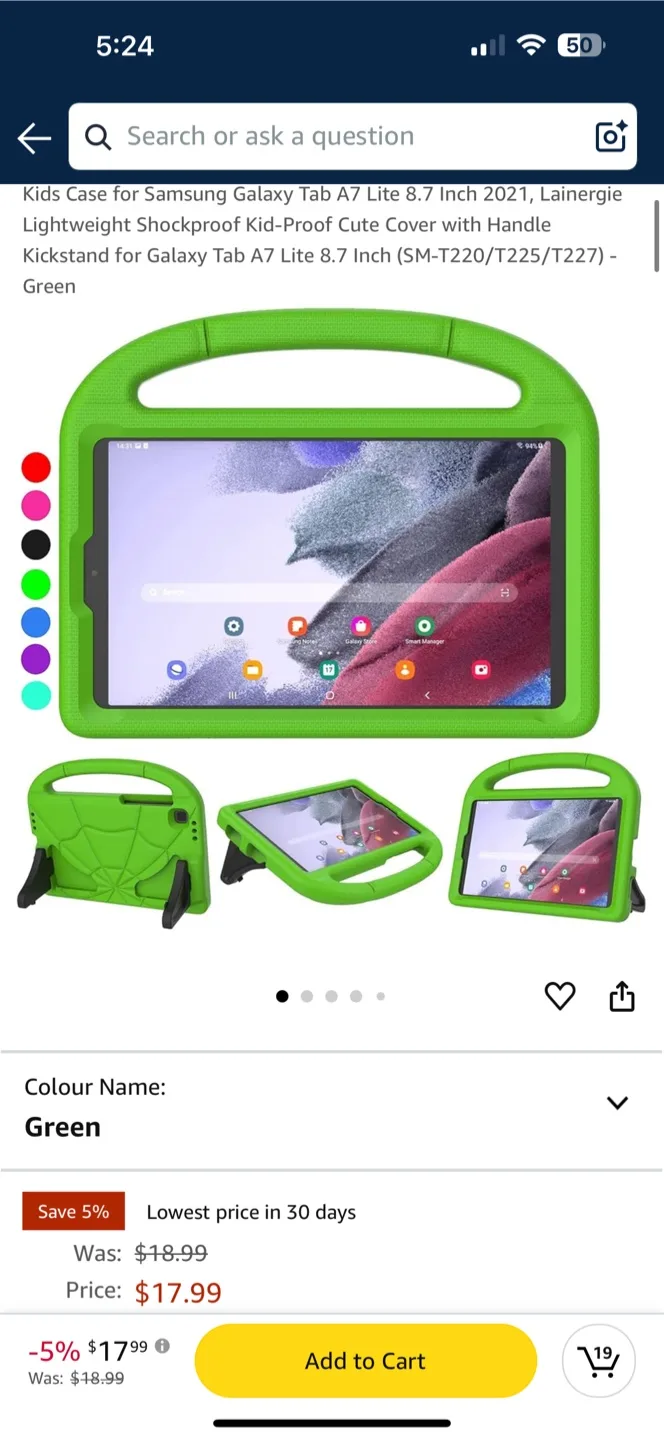 Kids Case for Samsung Galaxy Tab A7 Lite 8.7 inch 2021 - Green thumbnail