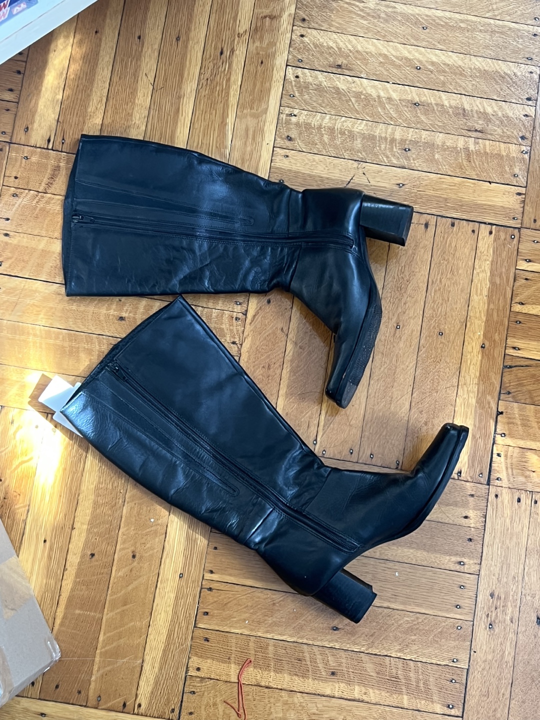 Made in Italy - Black Leather Knee-High Boots with Block Heel