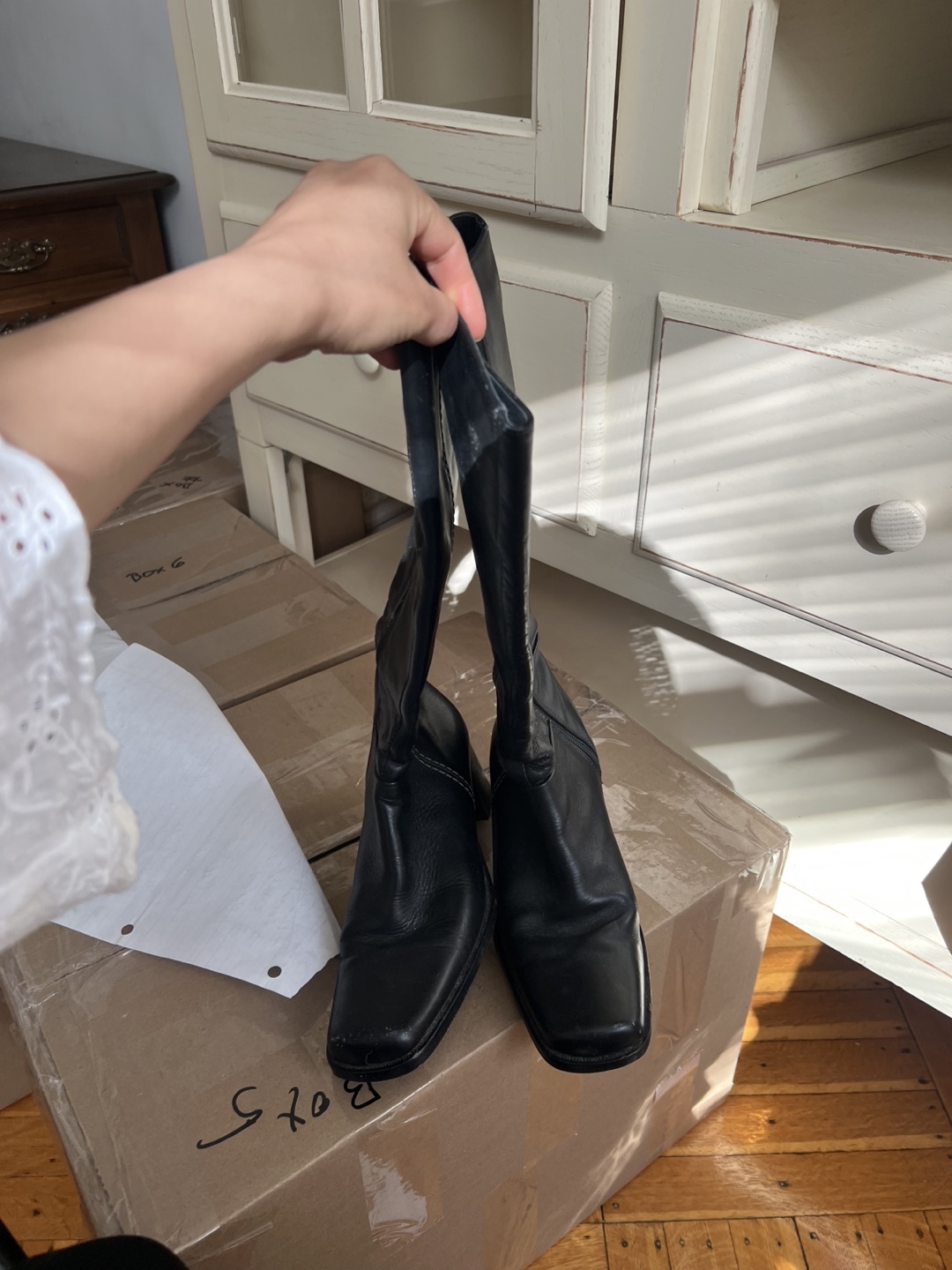 Made in Italy - Black Leather Knee-High Boots with Block Heel - photo 3