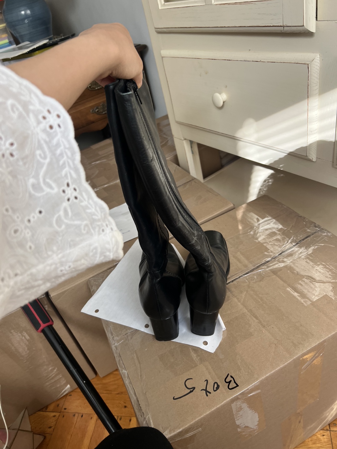 Made in Italy - Black Leather Knee-High Boots with Block Heel - photo 5