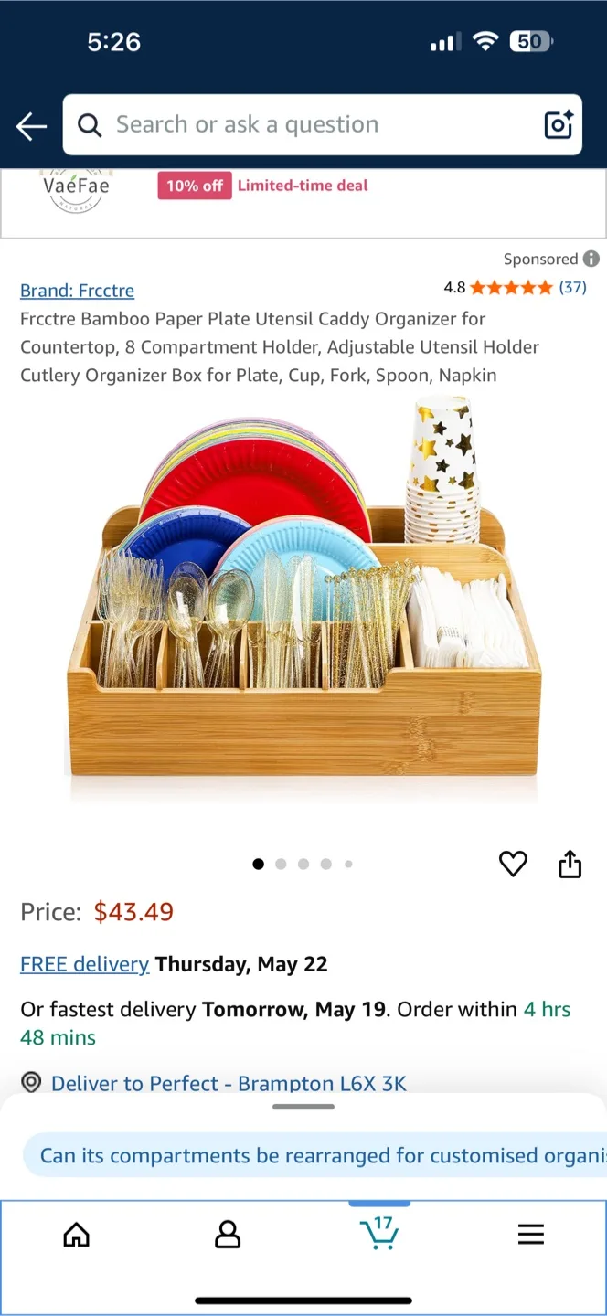 Bamboo Utensil Caddy Organizer - 8 Compartments thumbnail