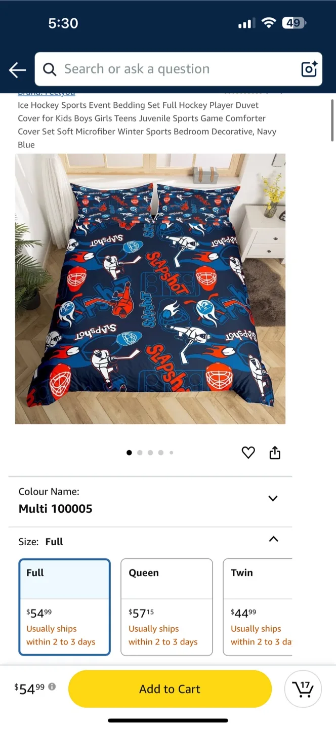 Ice Hockey Sports Duvet Cover Set - Full Size thumbnail