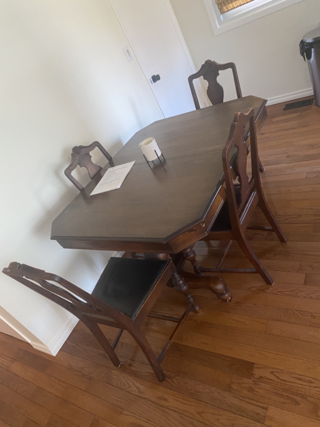 Antique Wood Dining Table Set with 4 Chairs