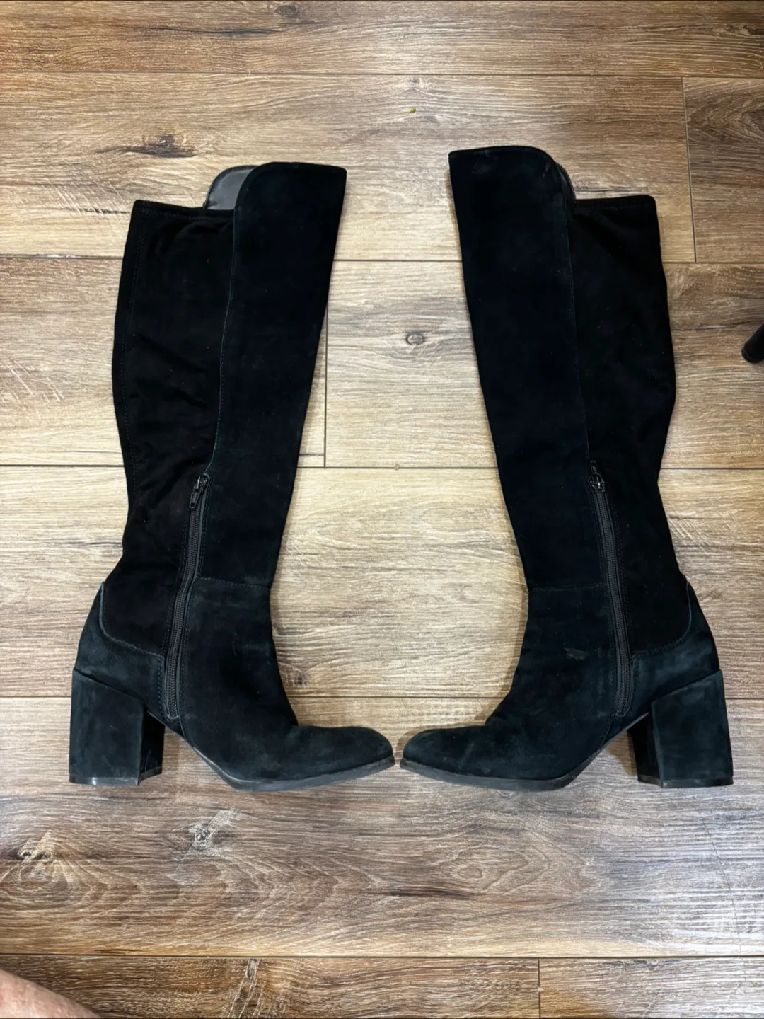 Black Suede Knee-High Boots with Block Heel SZ 6.5 thumbnail