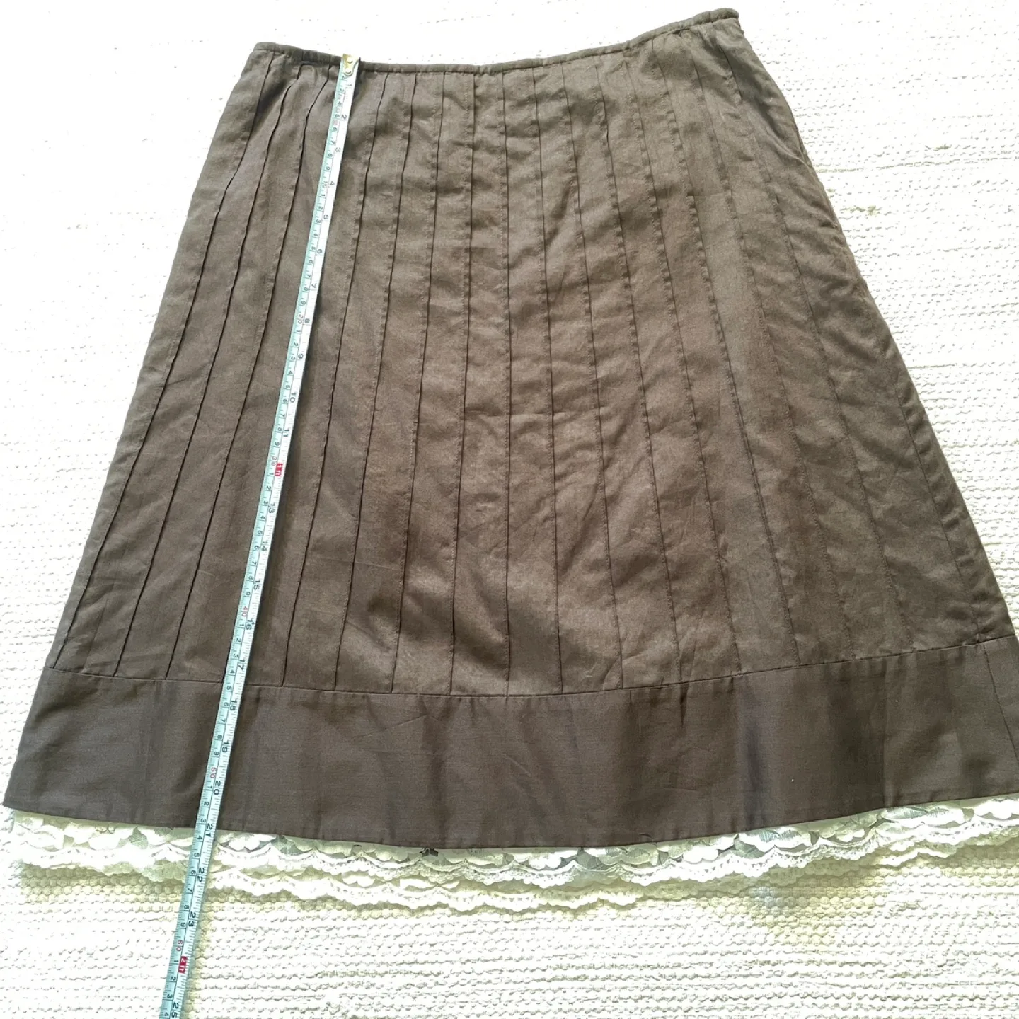 🥕Ann Taylor Petite Brown Pleated Skirt with Lace Trim image indicator(5)
