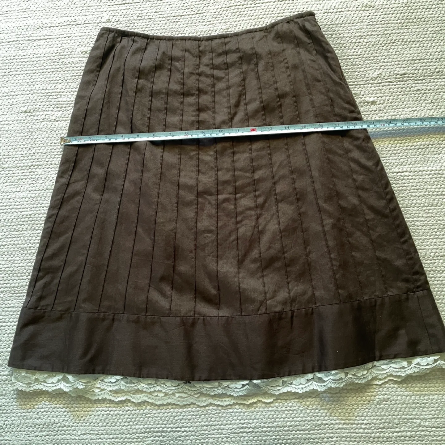 🥕Ann Taylor Petite Brown Pleated Skirt with Lace Trim image indicator(6)