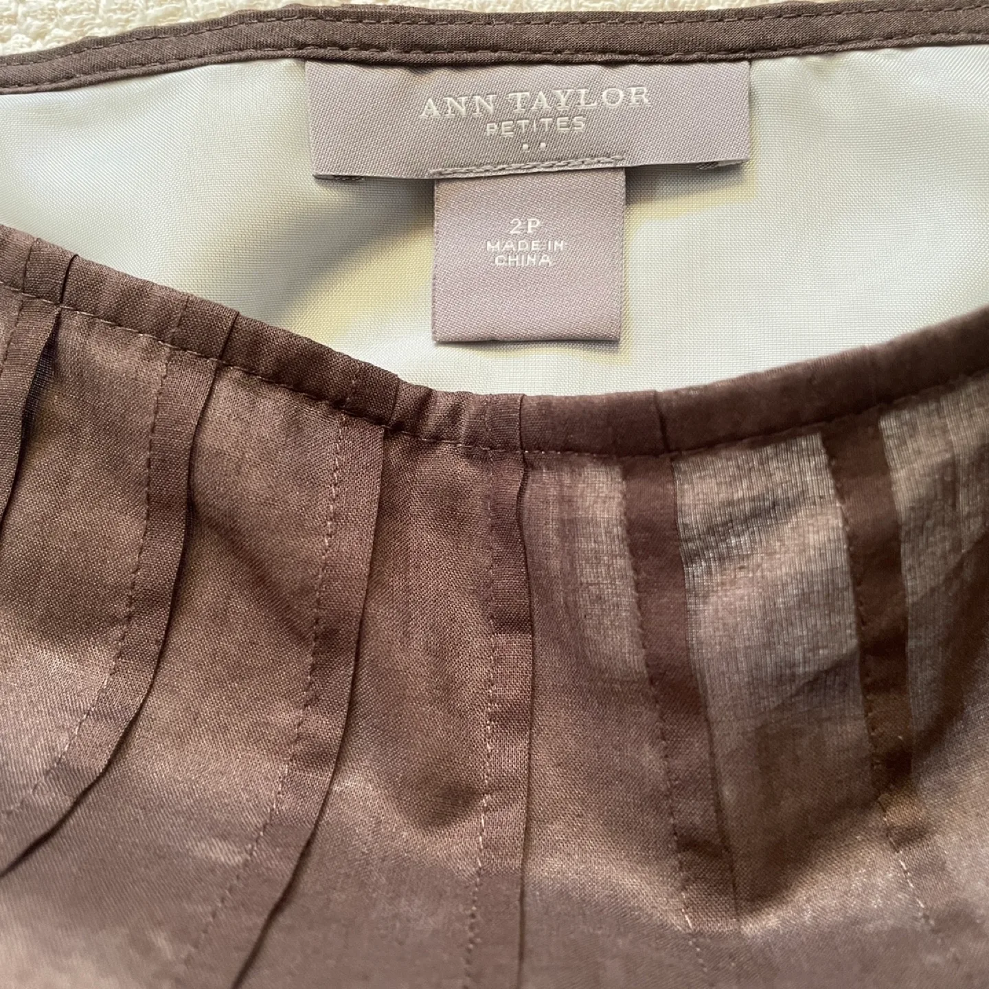 🥕Ann Taylor Petite Brown Pleated Skirt with Lace Trim image indicator(2)