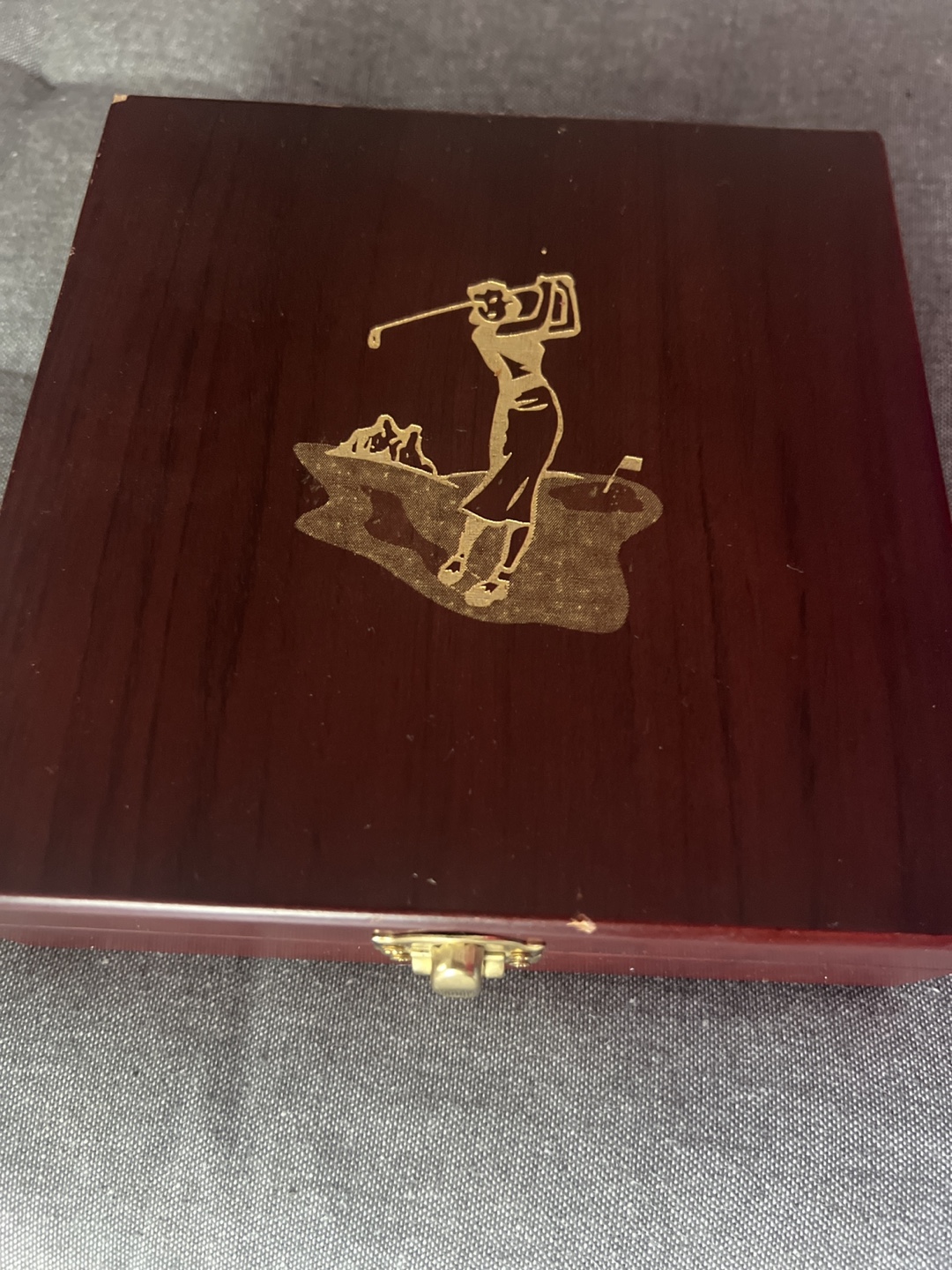 Golf Themed Wine Bottle Stoppers Set in Wooden Box