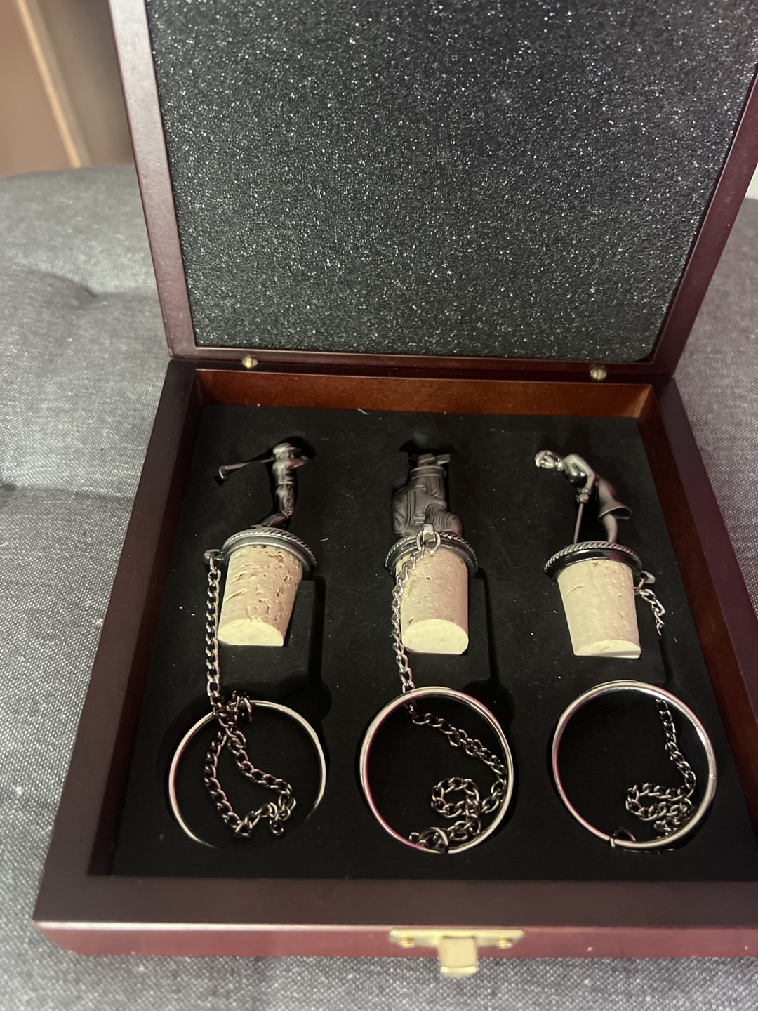 Golf Themed Wine Bottle Stoppers Set in Wooden Box - photo 2