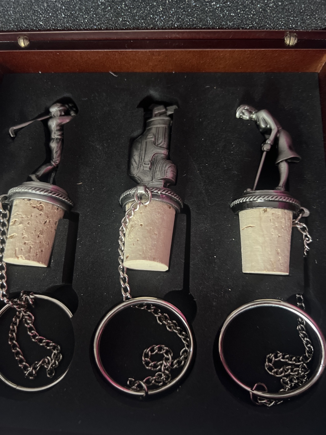Golf Themed Wine Bottle Stoppers Set in Wooden Box - photo 3