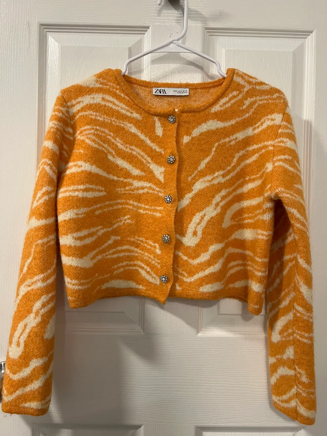 Zara Orange Yellow Zebra Print Cardigan Sweater Size Small thumbnail