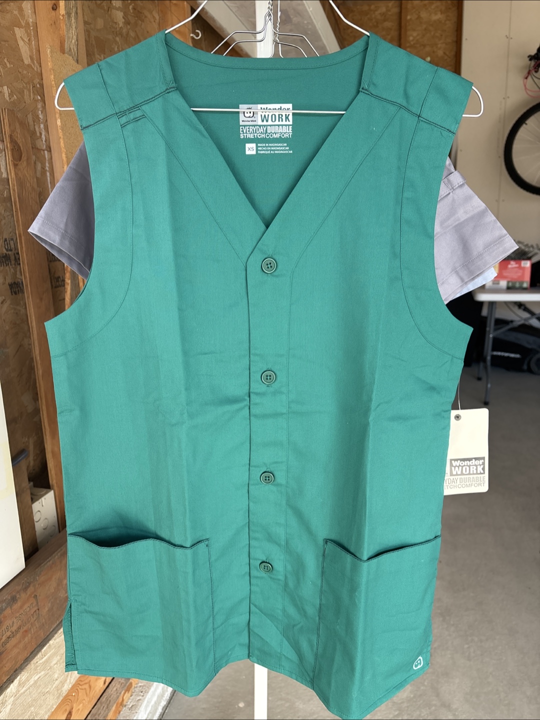 WonderWork Scrub Vest Green - Size XS