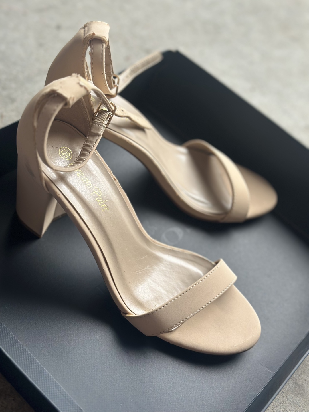 Cream Pair Beige Ankle Strap Heels