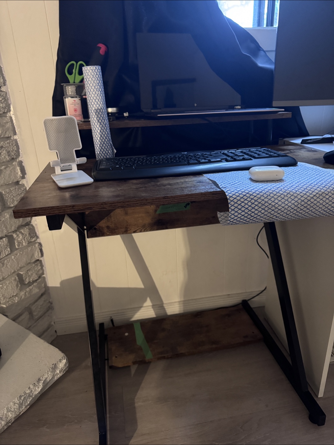 Small Computer Desk - Dark Brown Wood Top with Black Metal Frame