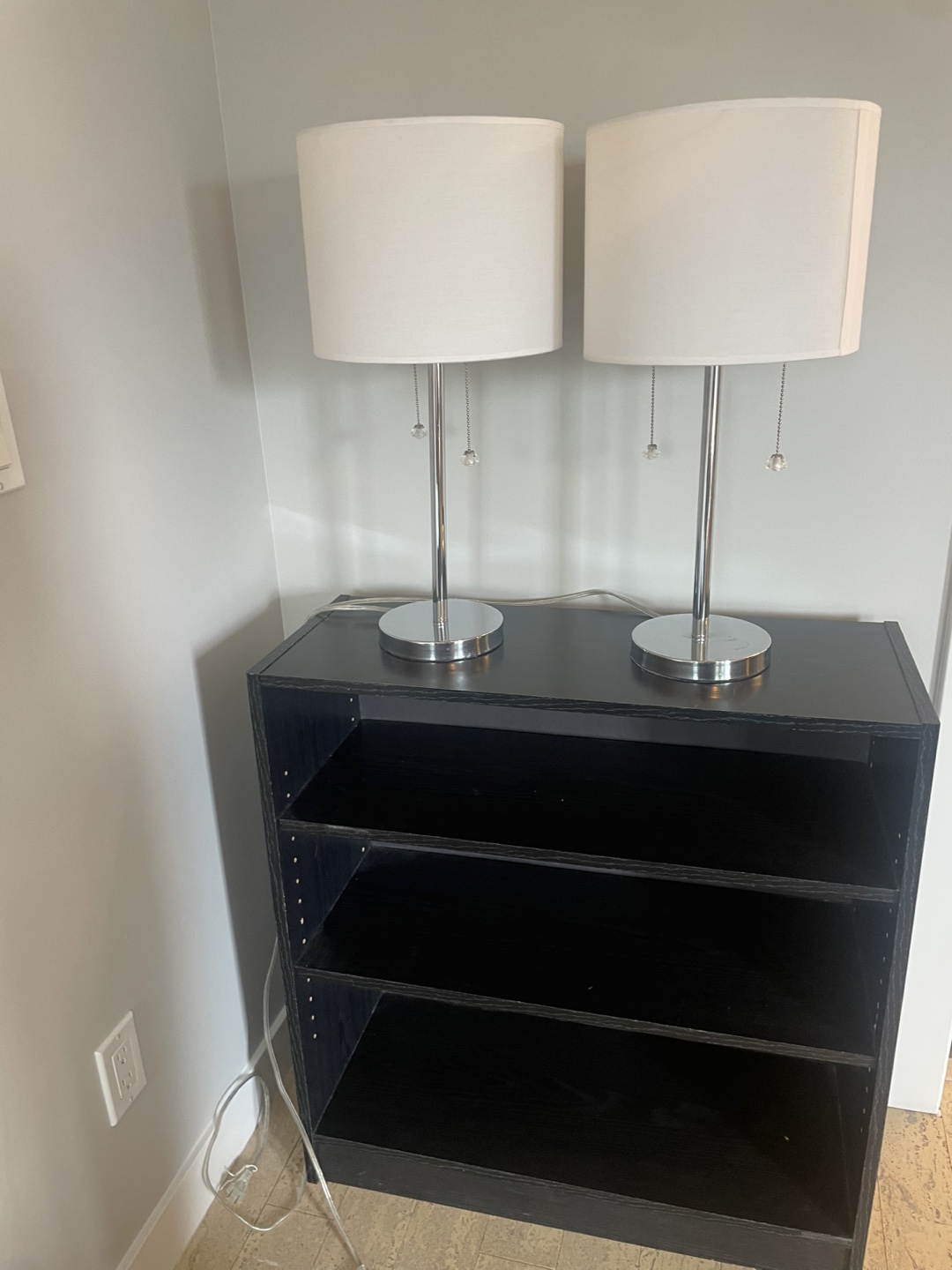 Pair of Chrome Table Lamps & Two End Tables - photo 4