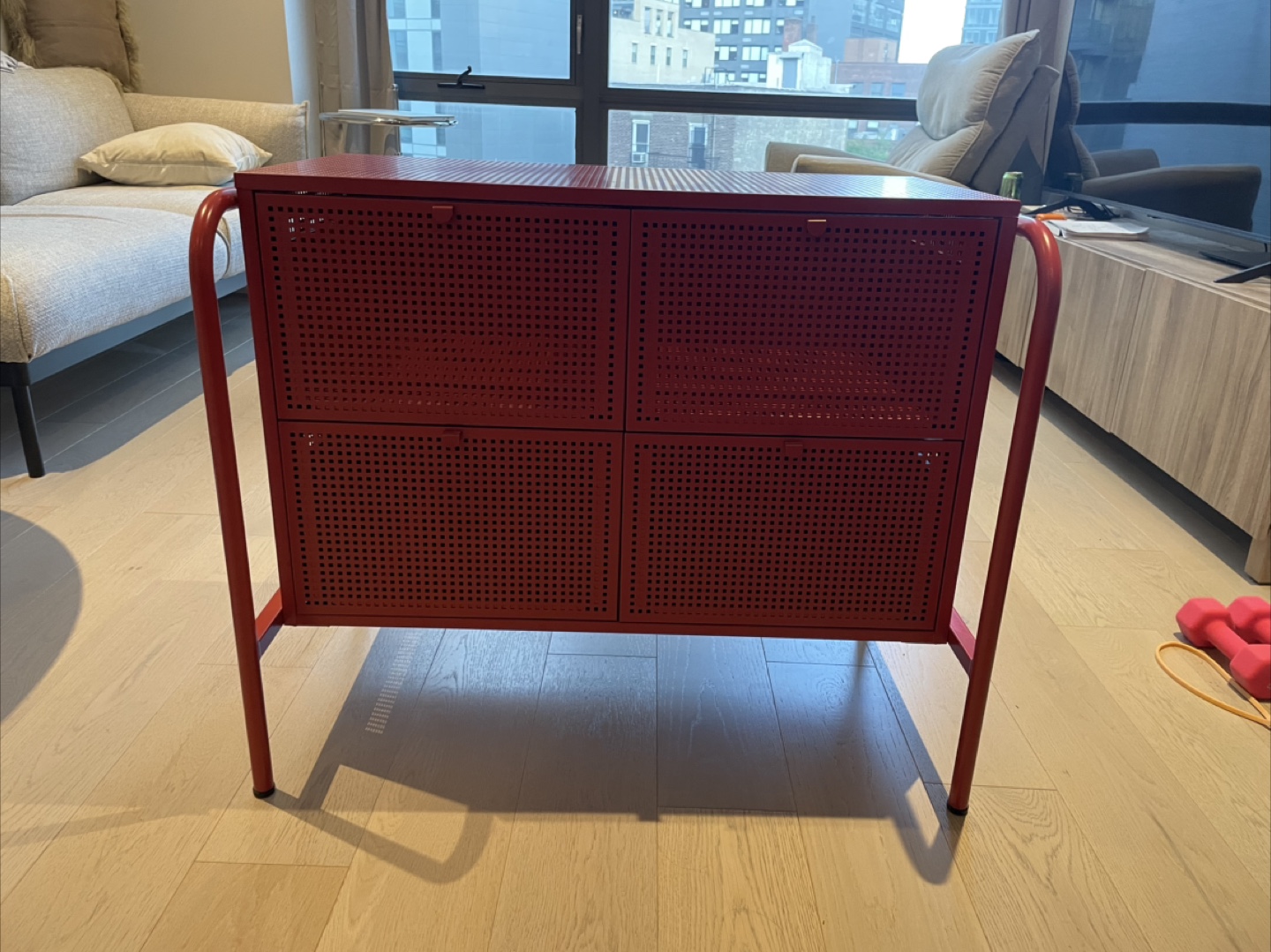 Red Metal Cabinet with Drawers