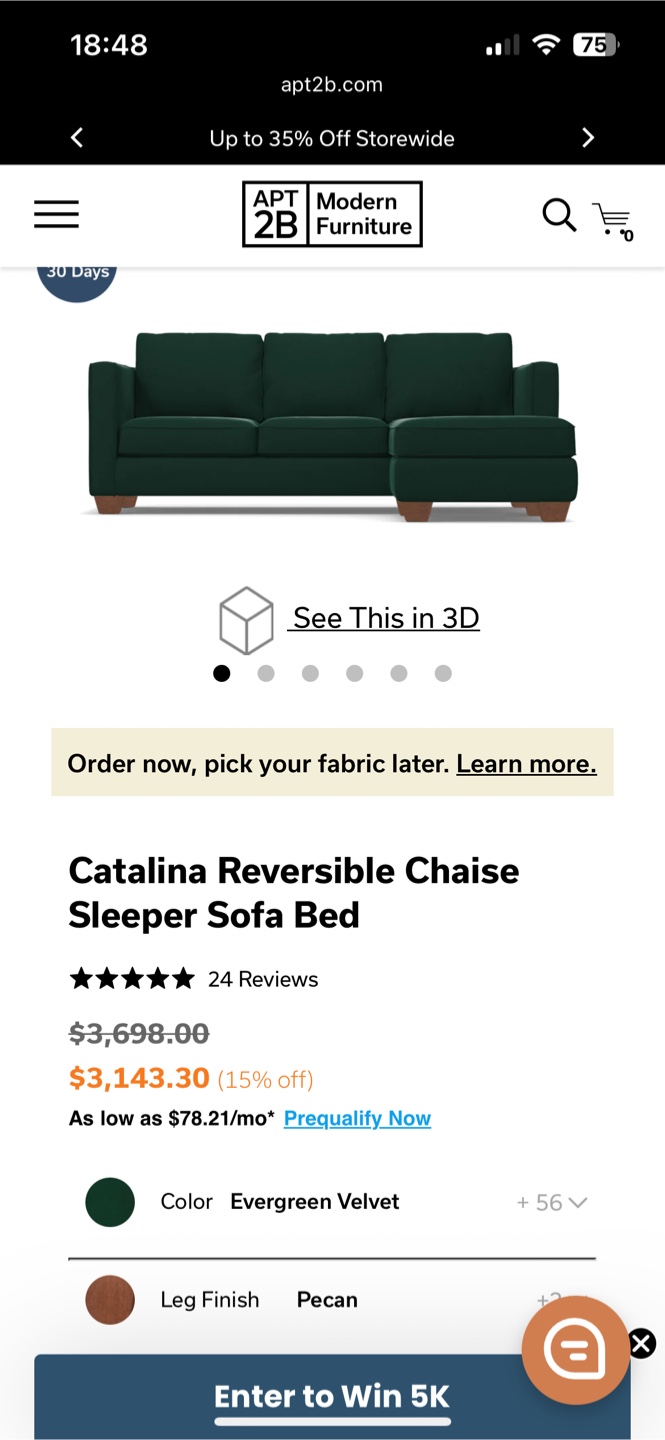 Apt2B Catalina Reversible Chaise Sleeper Sofa - photo 3