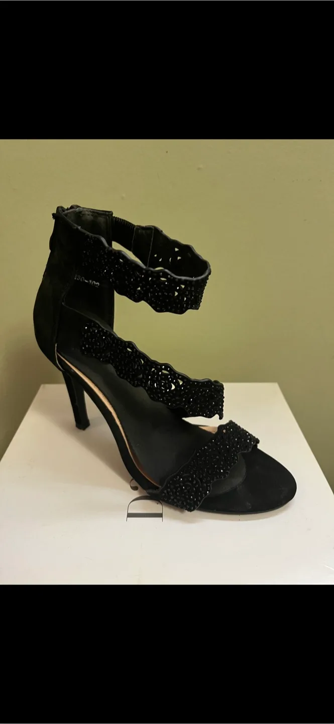 Black Beaded Ankle Strap Heels thumbnail