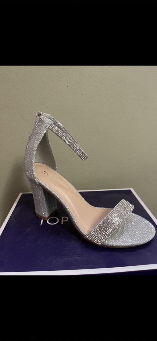 Silver Glitter Block Heel Sandals