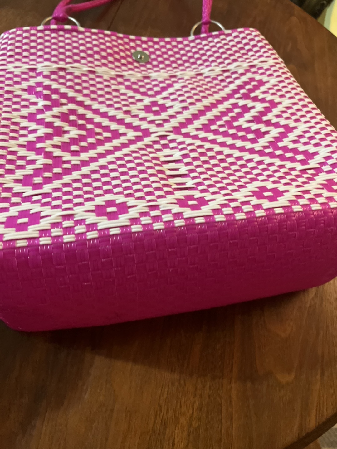 Pink/white & brown/black Woven Plastic Handbag - photo 3