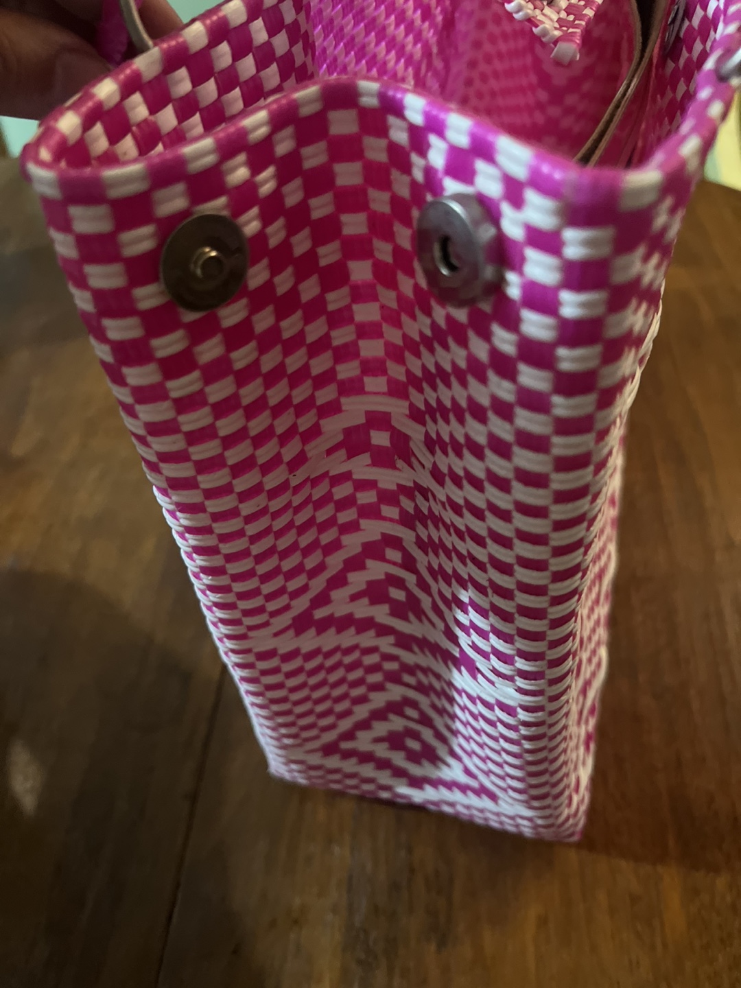 Pink/white & brown/black Woven Plastic Handbag - photo 4