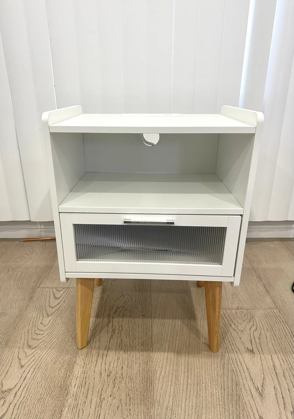 White Nightstand with Built-in Outlets and USB Ports image indicator(6)