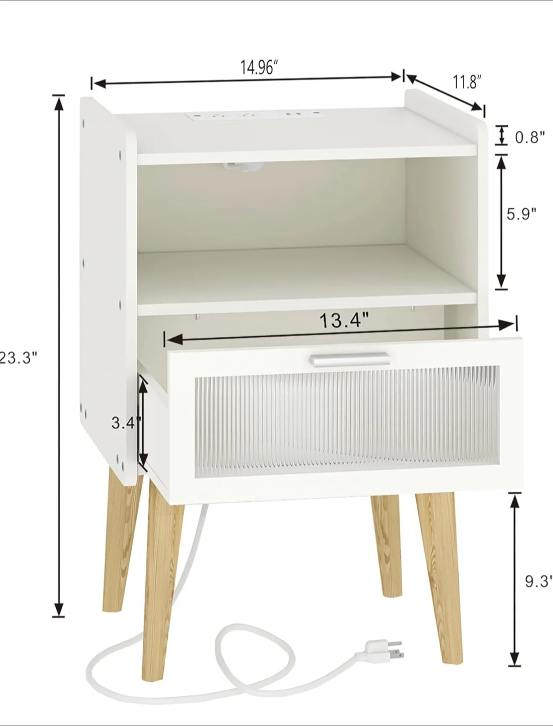 White Nightstand with Built-in Outlets and USB Ports image indicator(3)