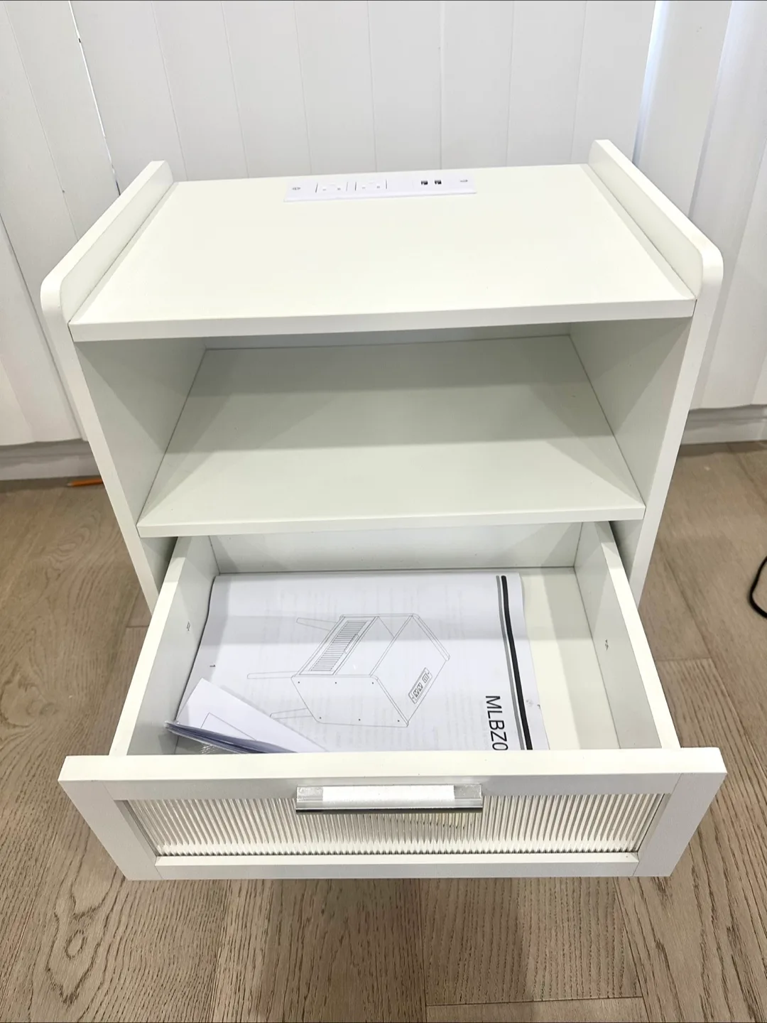 White Nightstand with Built-in Outlets and USB Ports image indicator(7)