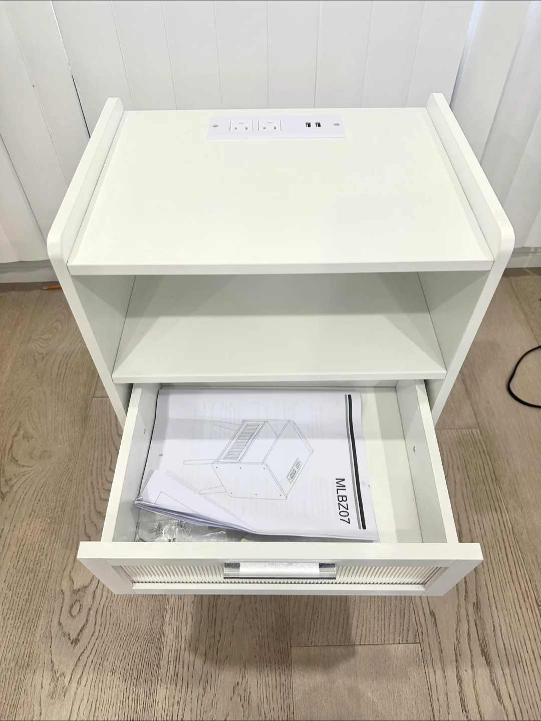 White Nightstand with Built-in Outlets and USB Ports image indicator(8)