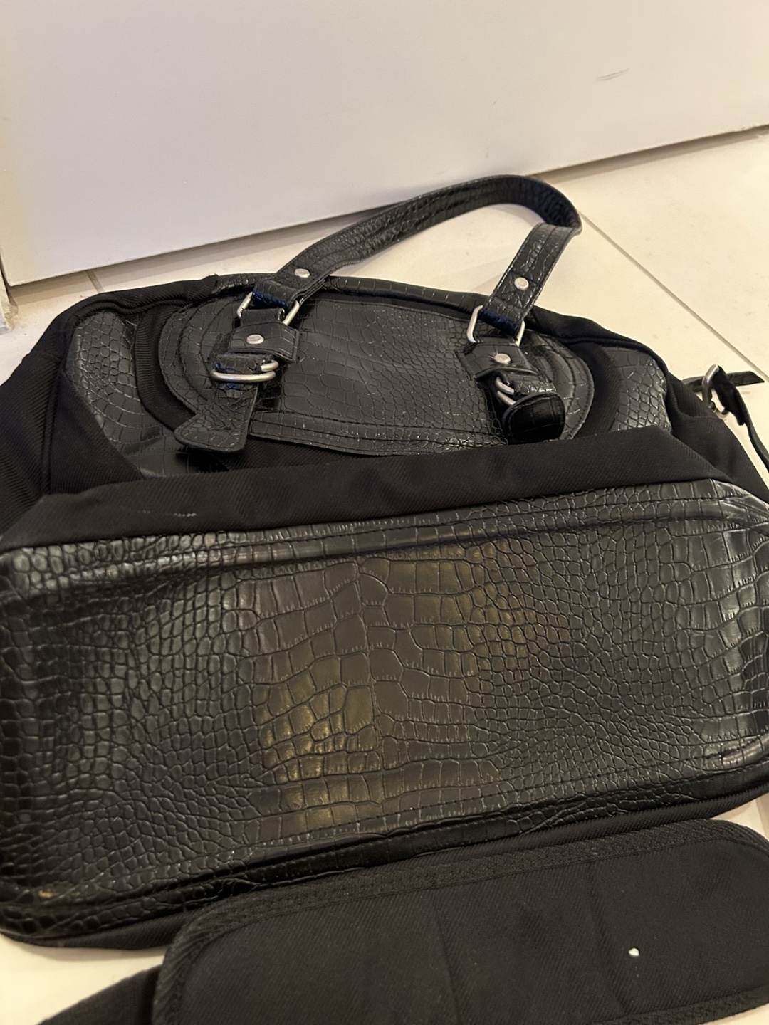 Lululemon Black Croc-Embossed Tote Bag