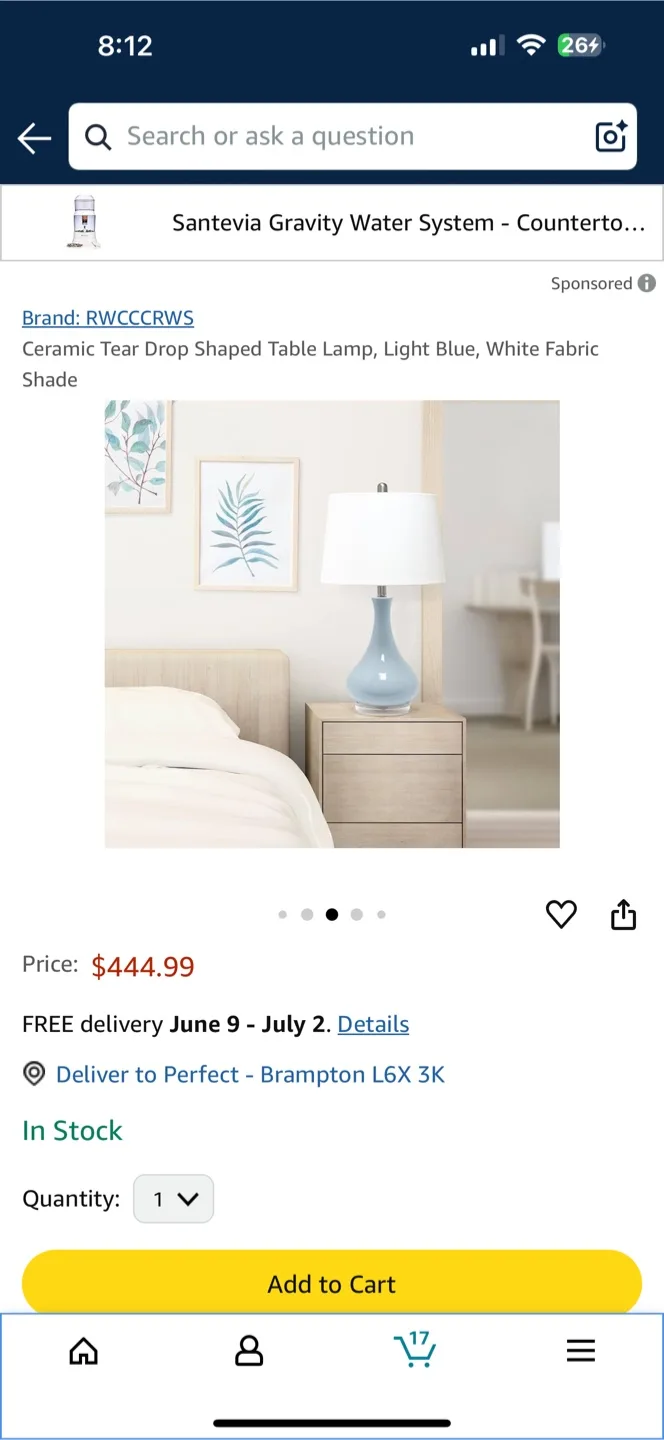 Ceramic Tear Drop Shaped Table Lamp, Light Blue thumbnail