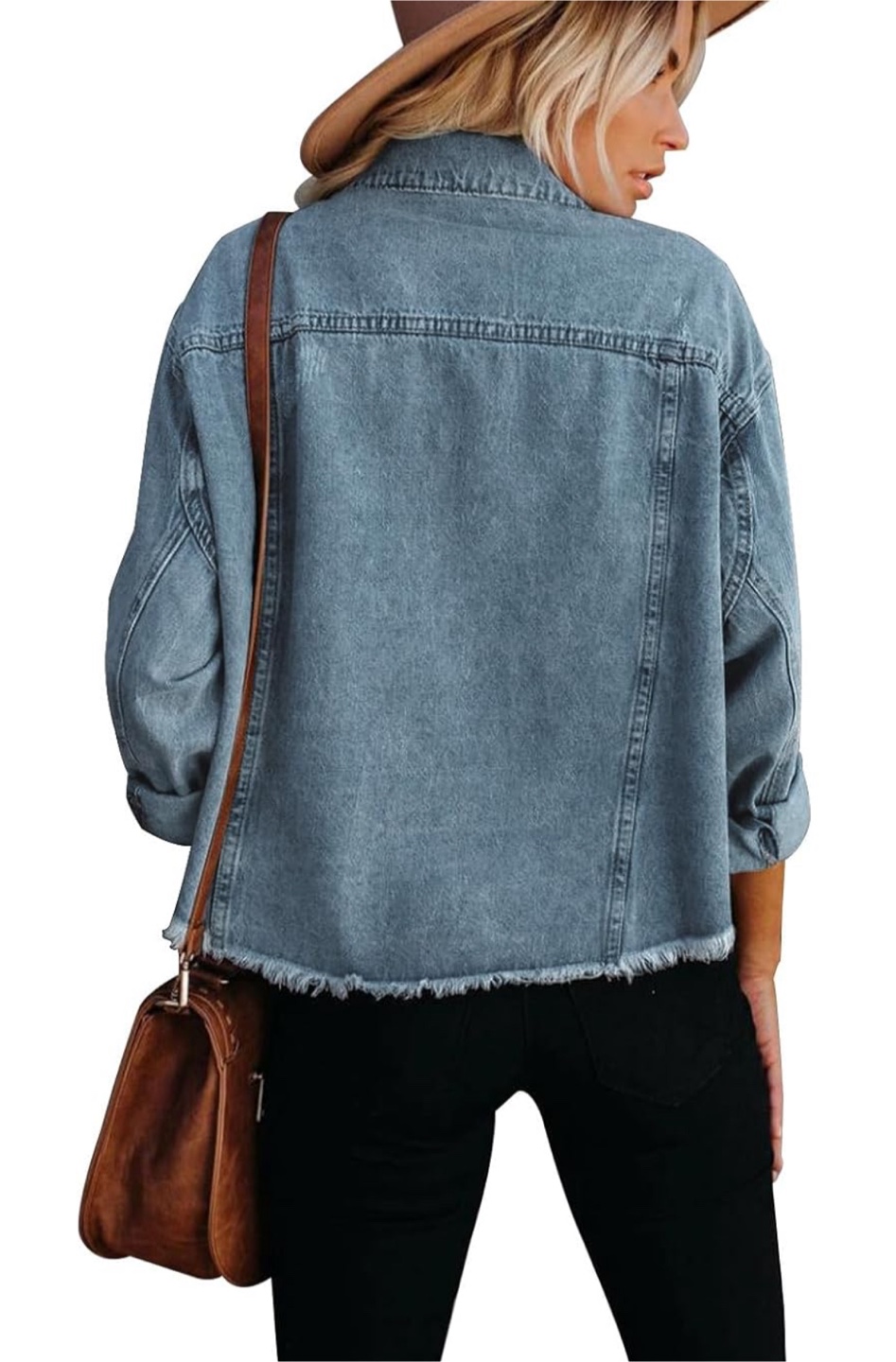 NEW! Cropped Frayed Hem Jean Light Wash Denim Jacket - Size XL - photo 2