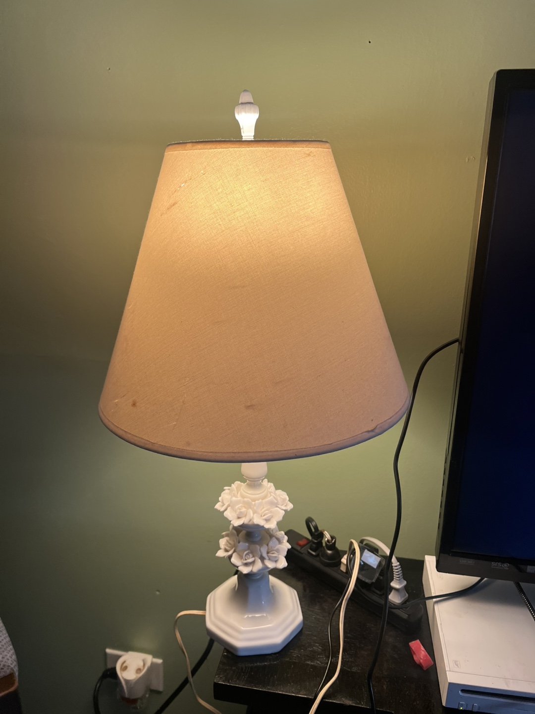 White Porcelain Table Lamp with Rose Accents
