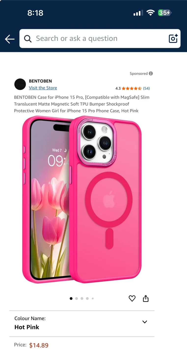 BENTOBEN iPhone 15 Pro Case - Hot Pink thumbnail