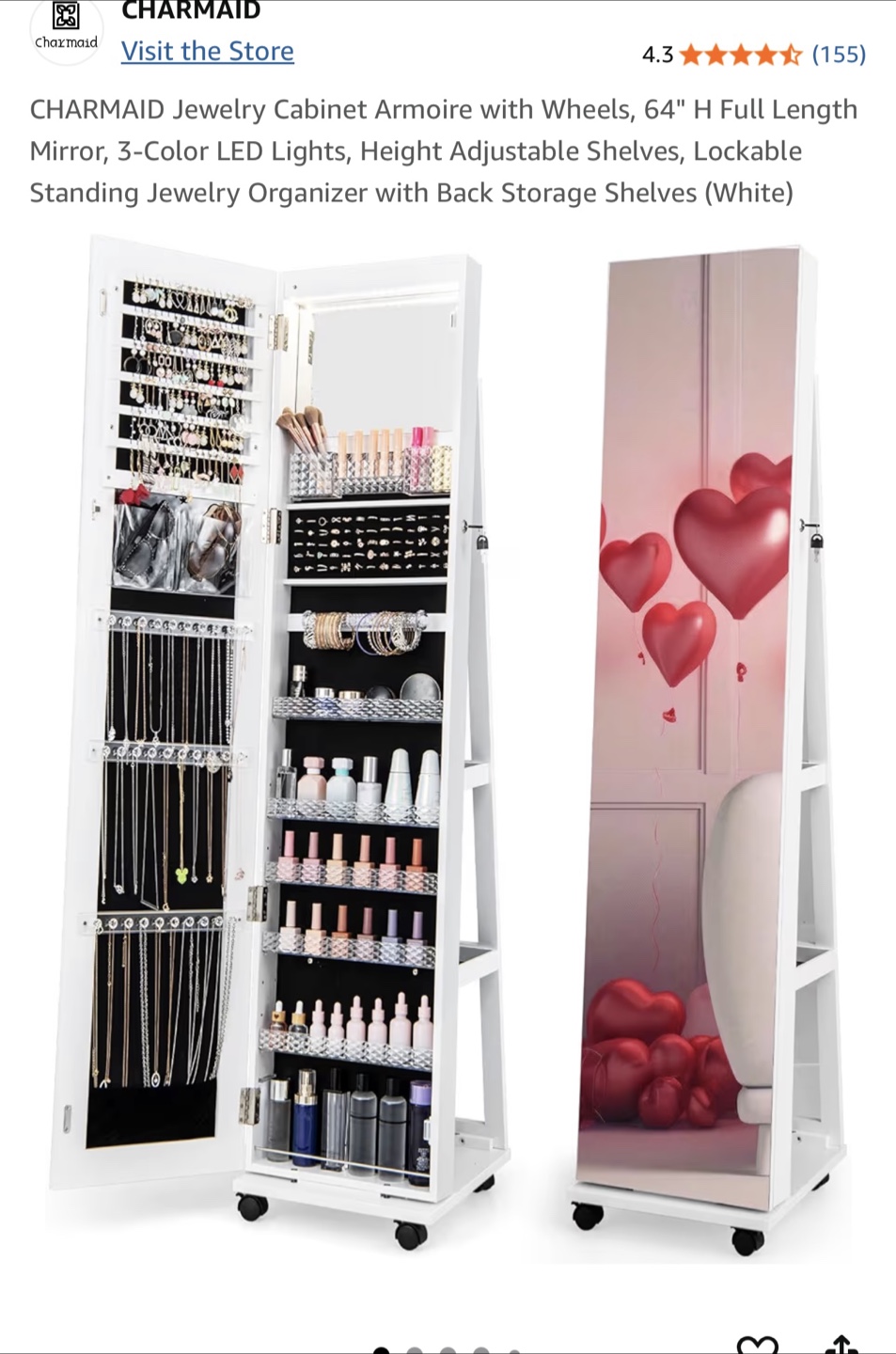 Jewelry Cabinet with Mirror (white)