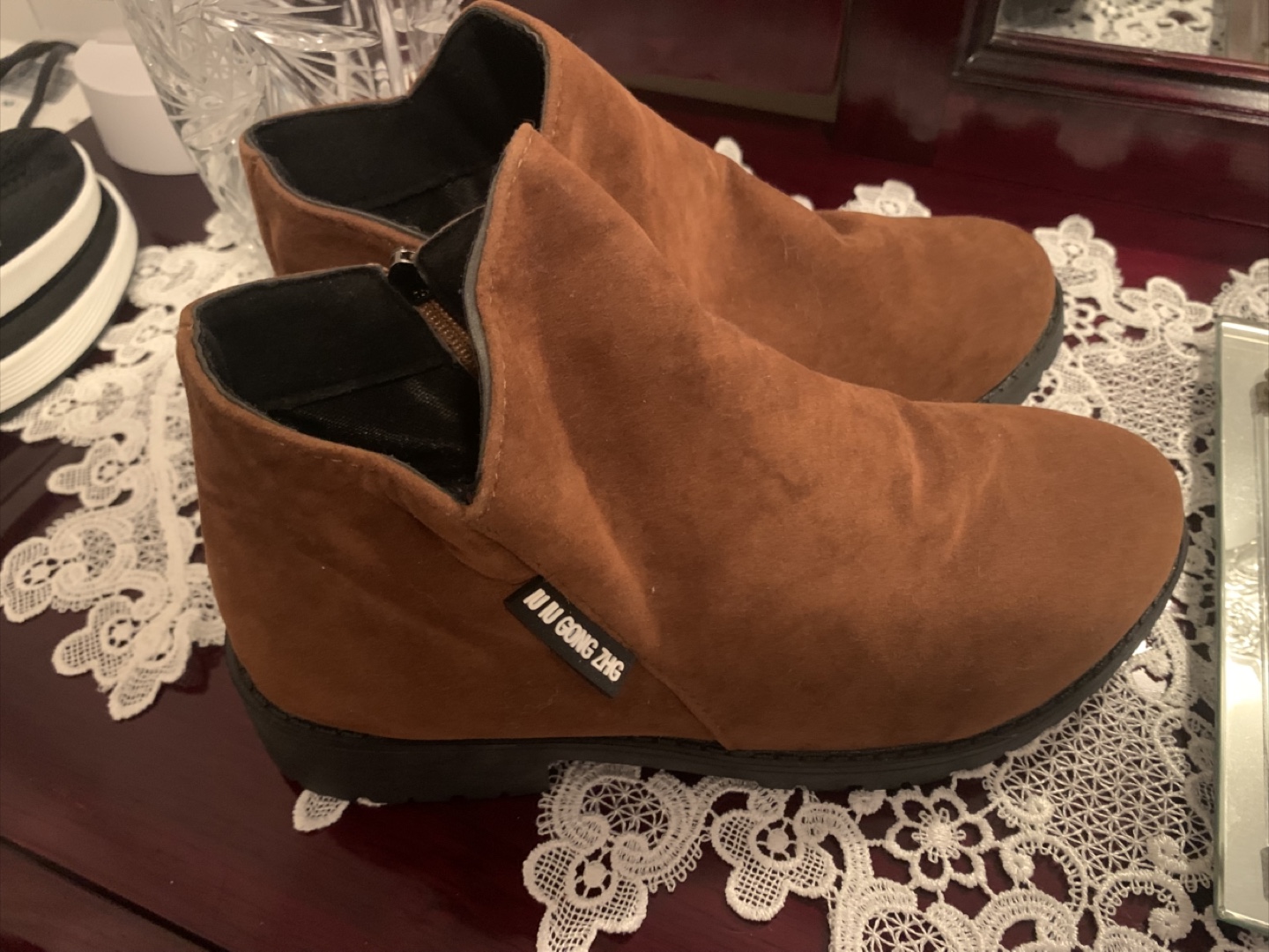 Brown Suede Ankle Boots with Side Zip