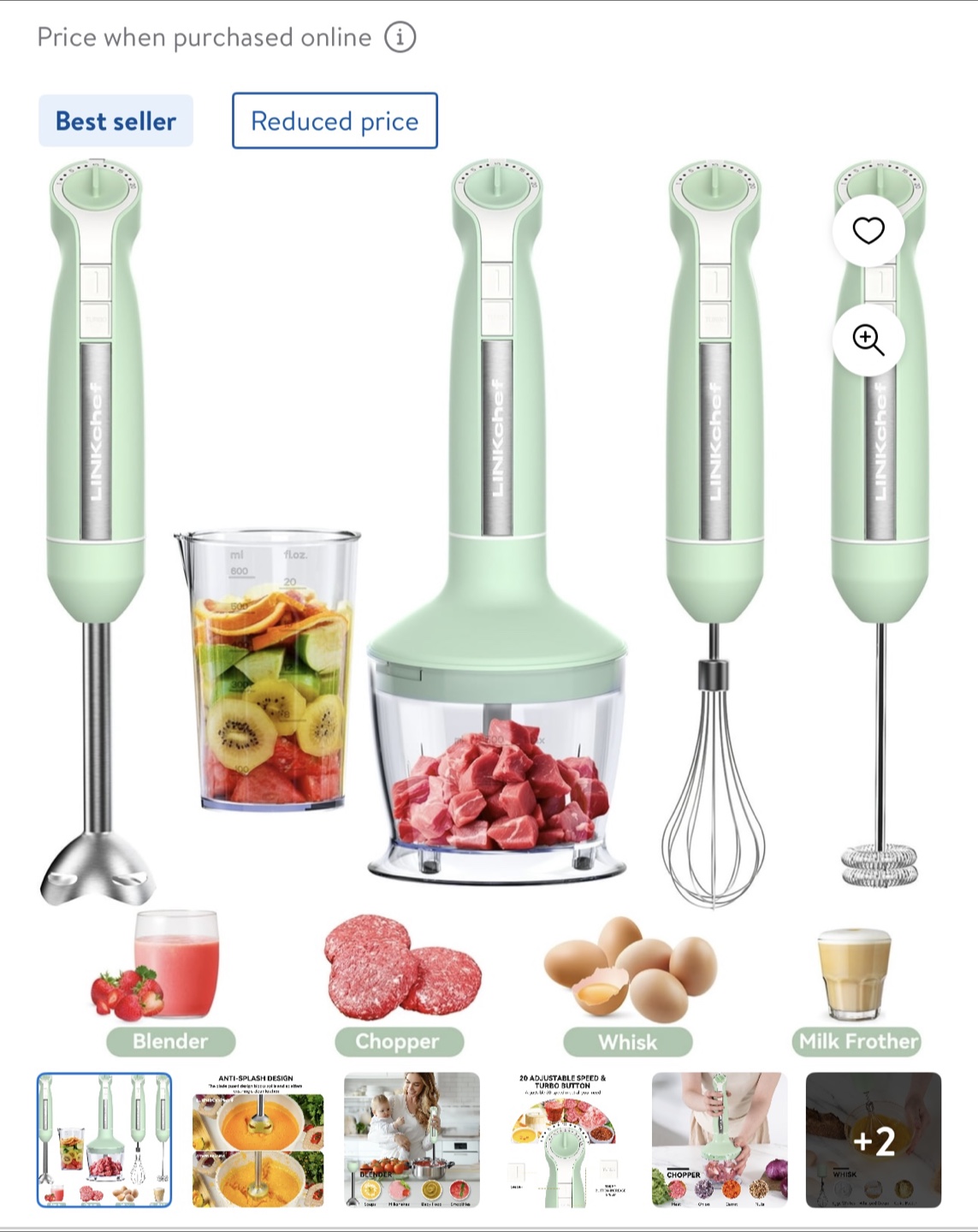 LinkChef 5-in-1 Immersion Blender Set - Mint Green