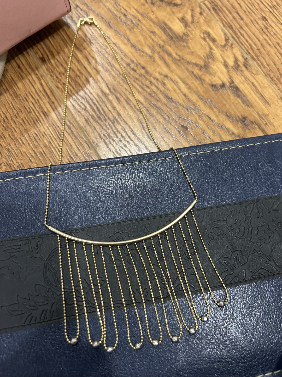 Gold Beaded Y-Necklace with Clear Stones