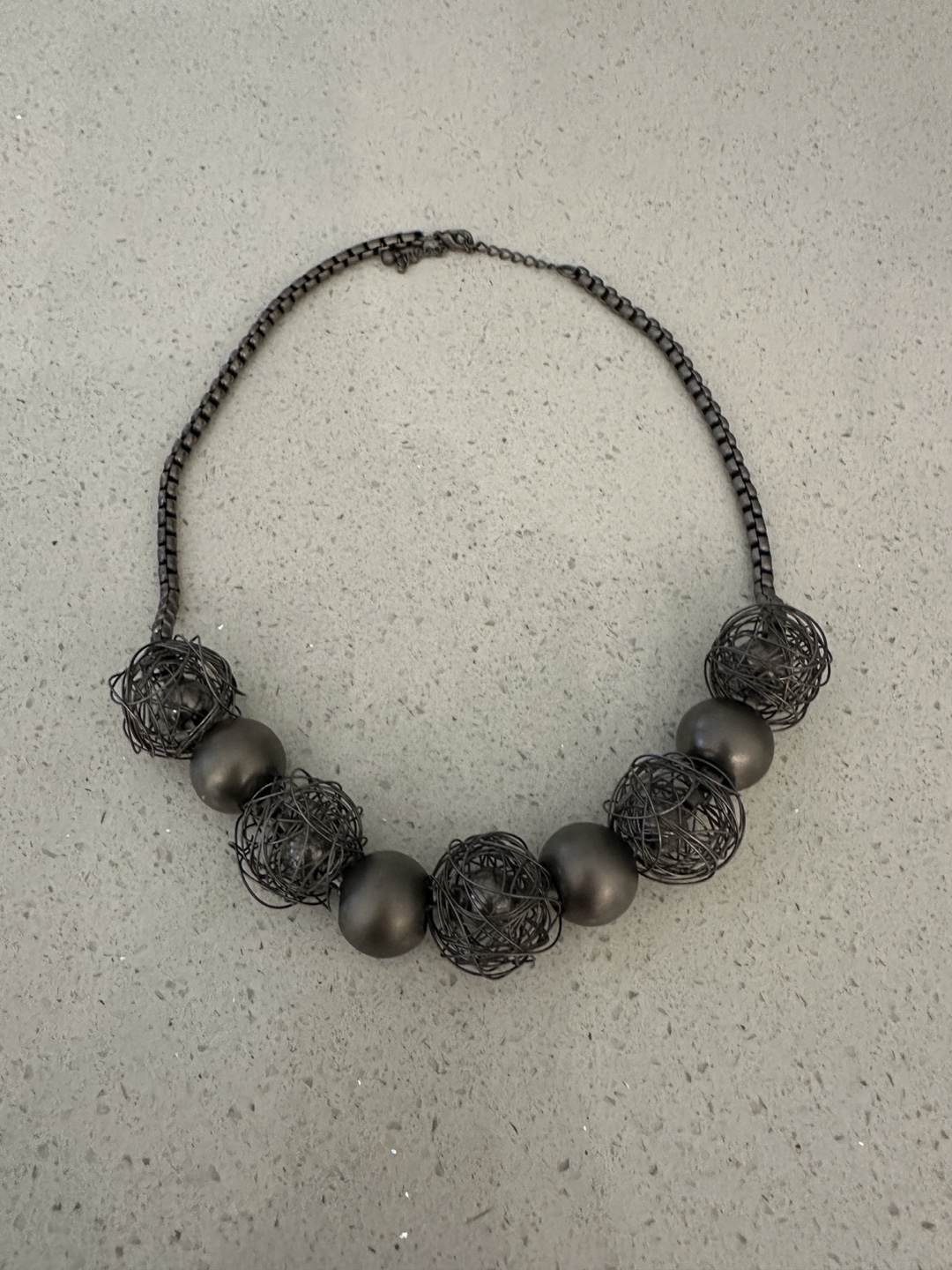 Black Statement Necklace with Wire Cage Beads - photo 2
